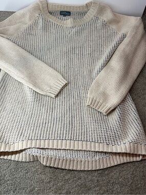Market & Spruce Medium Cream Raglan Sleeve Textured Knit Sweater Ribbed Trim M